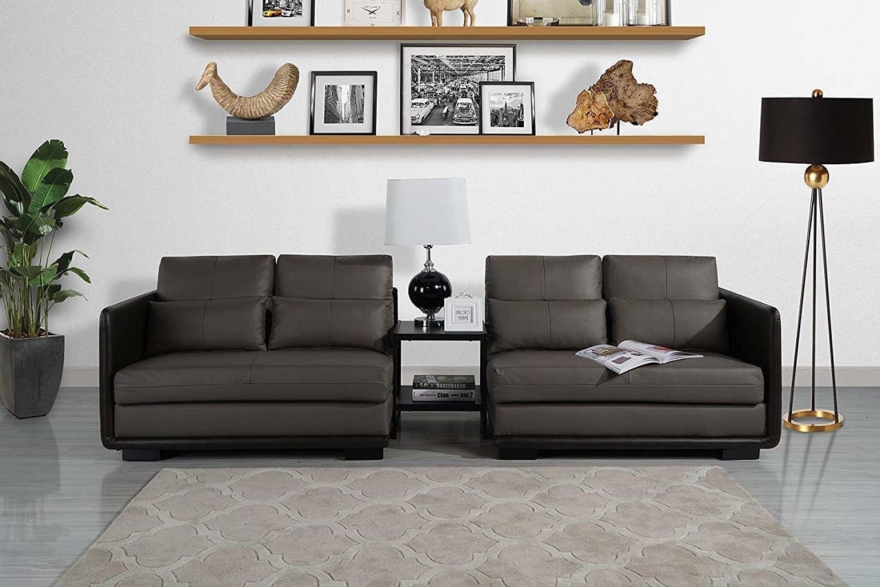 classic 2 piece convertible leather sofa image