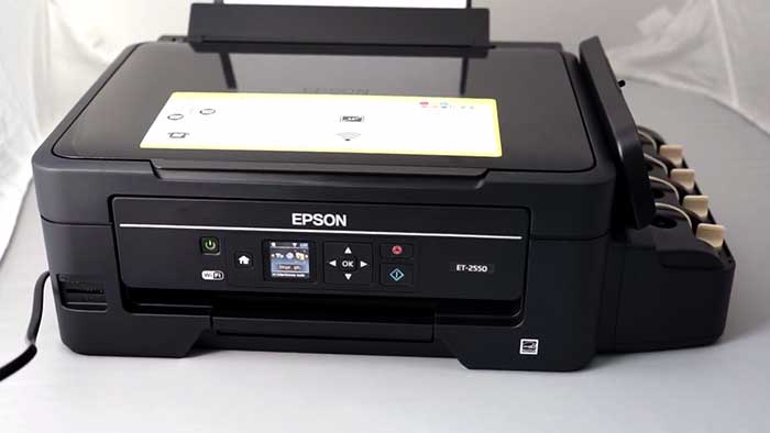 Epson Ecotank printer with the ink reserve opened