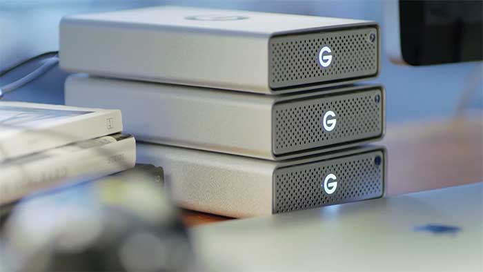 three external hard drives connected to each other