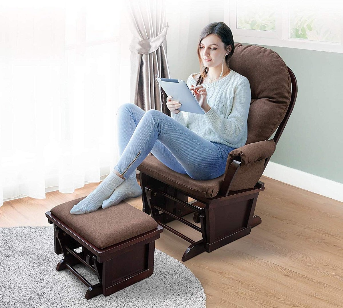 homcom nursery glider recliner rocking chair image