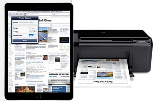 Apple ipad wirelessly printing the new york times home page