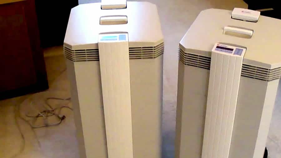 Two air purifiers in an office space