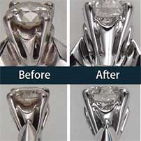 Two diamond rings before and after cleaning