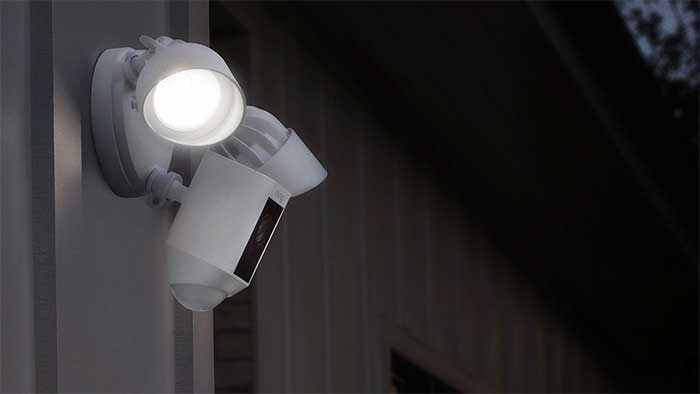Ring floodlight camera outside a house